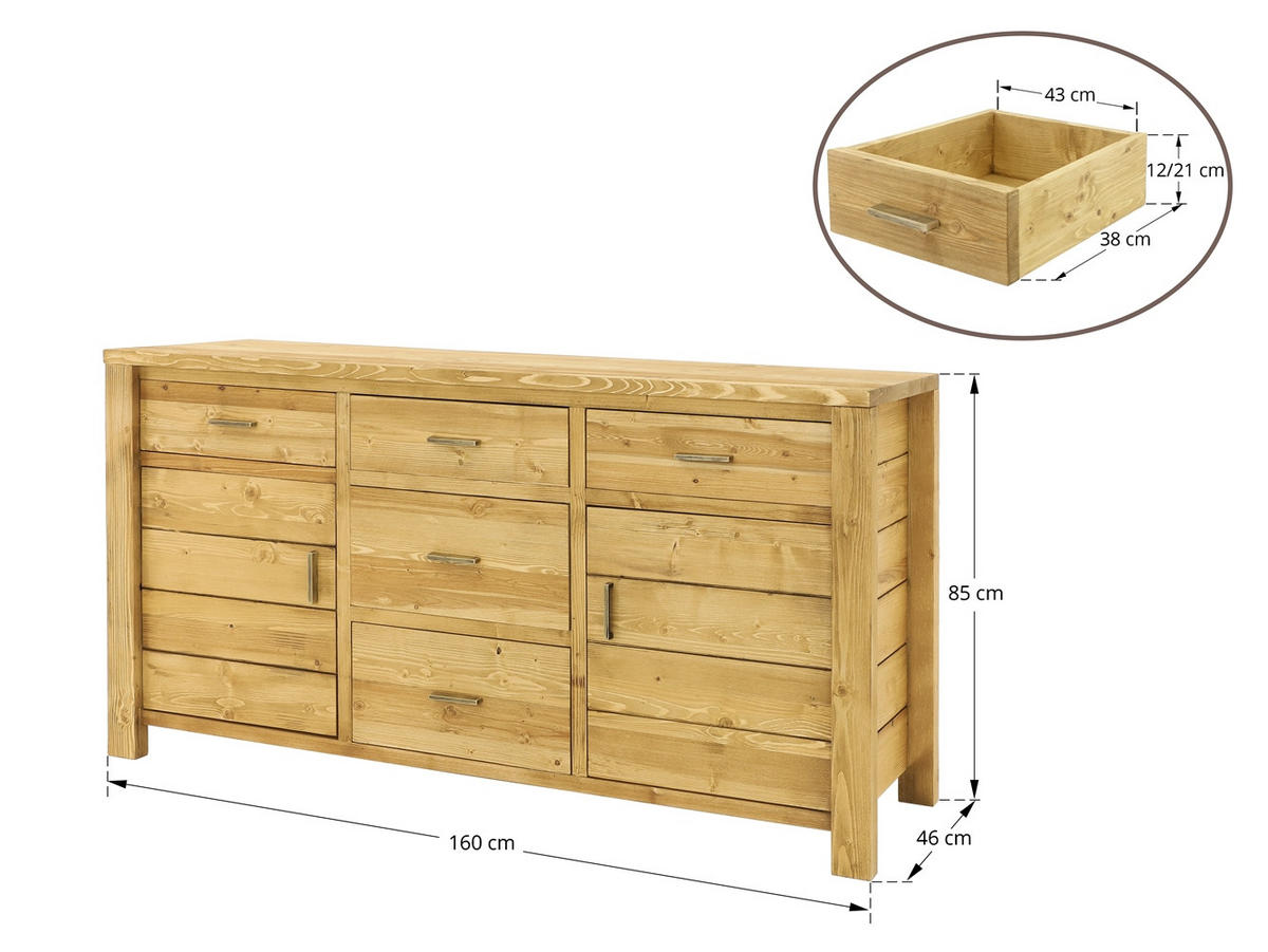 KOMMODE aus Massivholz MIDLAND - Honig, Holz (160/85/46cm) - Seart