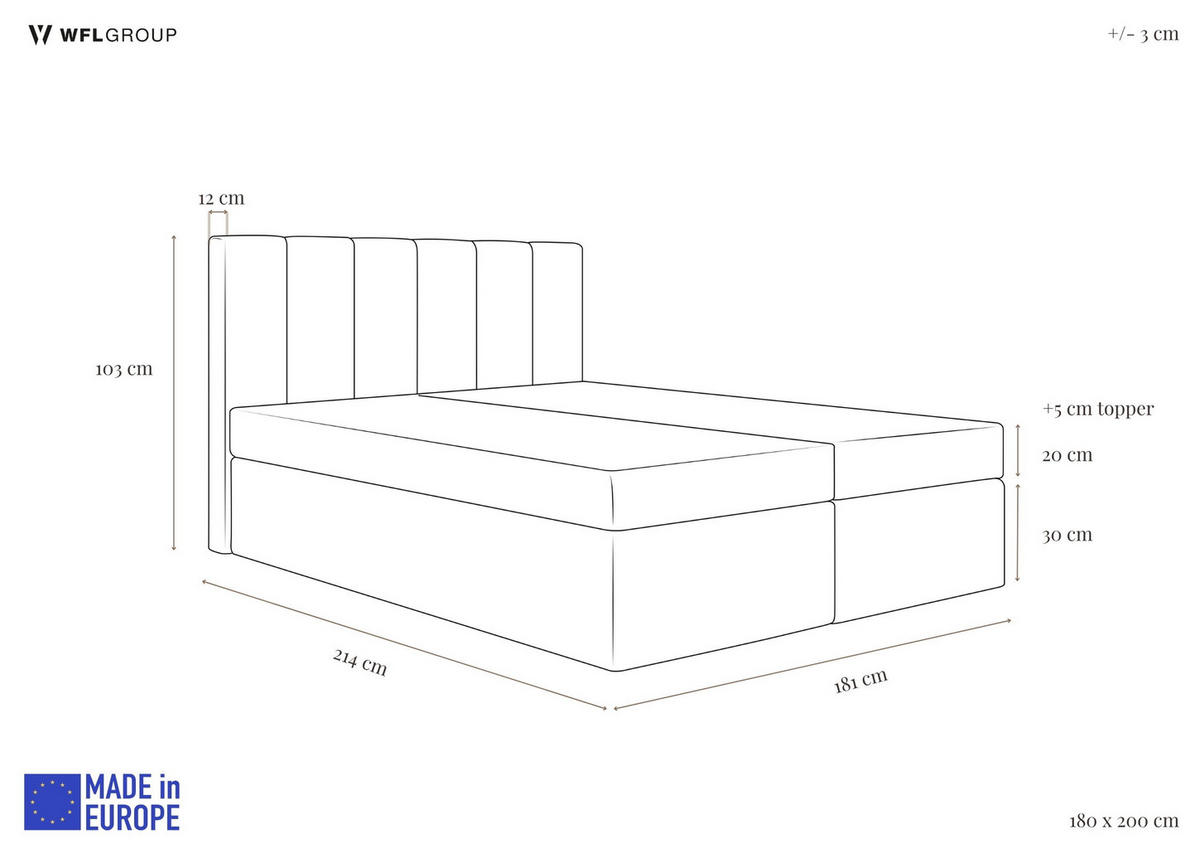 BOXBETT Amira mit Bettkasten, Boucle Grau 180/200 cm – 7-Zonen Taschenfederkern-Matratze & Komfortschaum-Topper - Hellgrau/Schwarz, Holz/Holzwerkstoff (180/200cm) - WFL GROUP