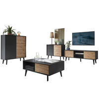 WOHNWAND Saskatoon 1, 4-er Set, Front MDF 18 mm Eiche Handwerker Schwarz - Schwarz, Glas/Holz (516/125/39cm) - Komodee