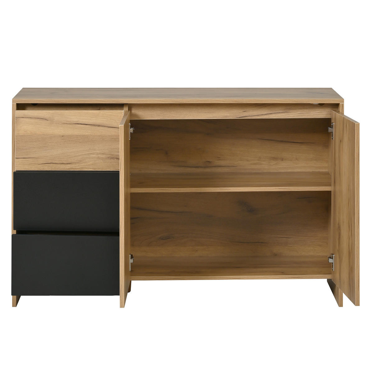 SIDEBOARD 105/40/76 cm Natur/Schwarz aus Spanplatte mit LED-Beleuchtung - Schwarz, Holzwerkstoff (40/76/120cm) - OKMYHOME