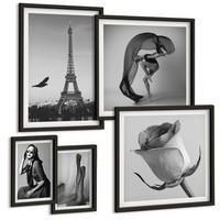 BILDER SET 5er Set - 50x50 cm & 20x30 cm & 40x60 cm Schwarzer Rahmen - Stilvolle Porträts eleganter Frauen - Schwarz, Kunststoff (40/60cm) - TULUP