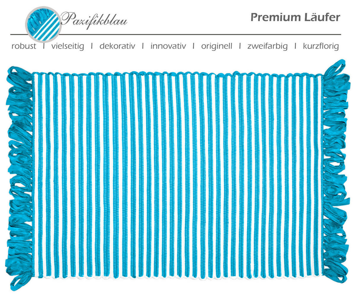 HANDGEWEBTER Läufer 50x70 cm Pazifik - Türkis, Naturmaterialien/Textil (50/70cm) - Lashuma
