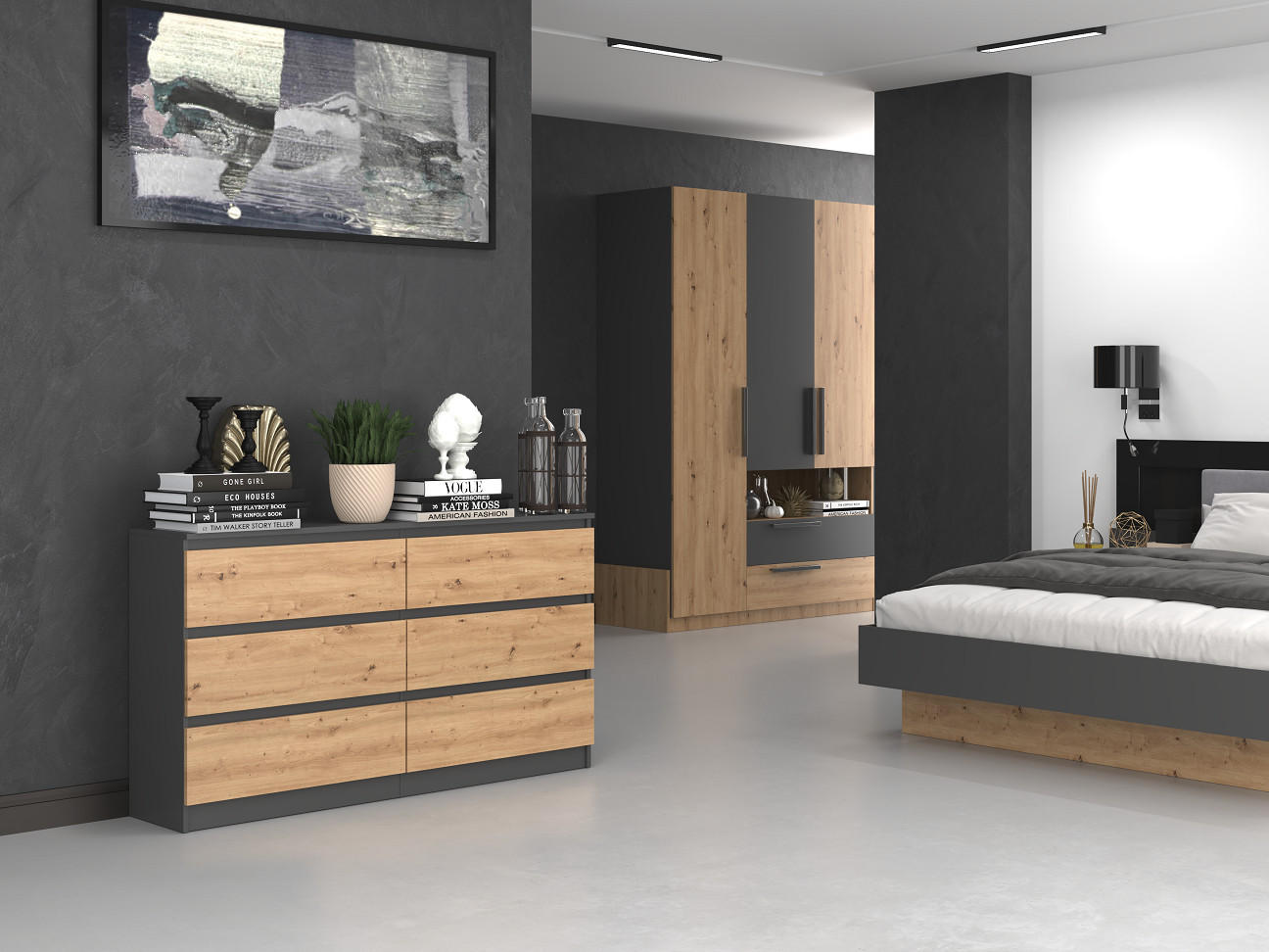 KOMMODE MALWA M6 140 - ANTHRAZIT / EICHE ARTISAN - Anthrazit/Eiche Artisan, Holzwerkstoff (138/75/40cm) - CDF