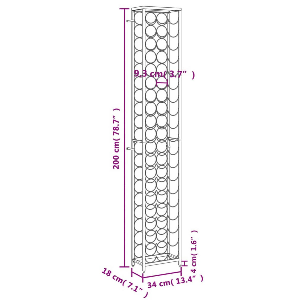 WEINREGAL Schwarz Eisen - Schwarz, Metall (18/200/34cm) - vidaXL