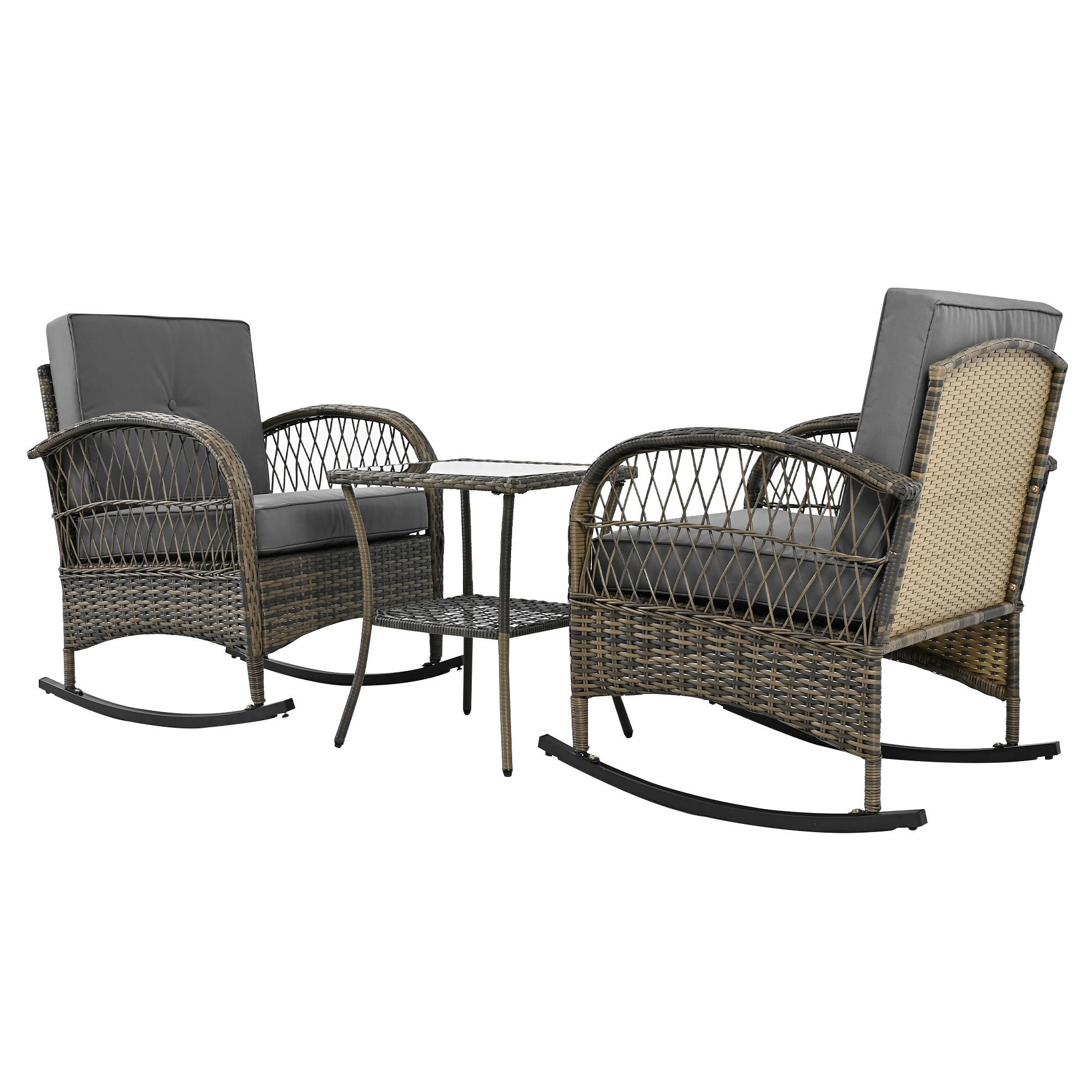 SCHAUKELSTUHLSET Rattan Schwarz/Grau 3-tlg. - Grau, Metall - ComfortXL