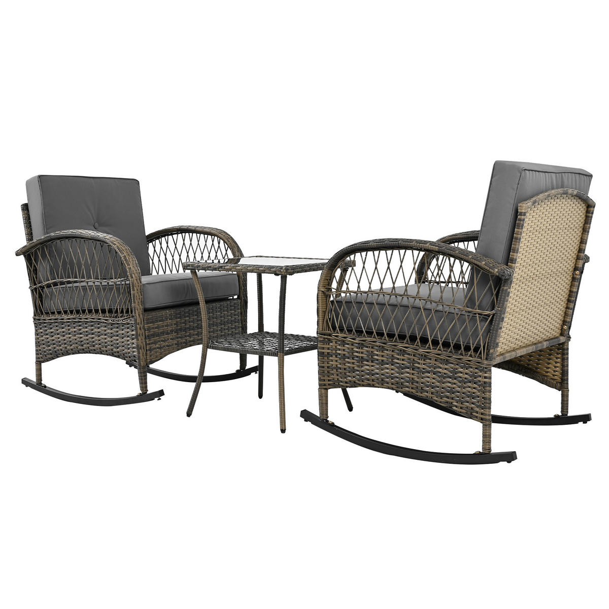 SCHAUKELSTUHLSET Rattan Schwarz/Grau 3-tlg. - Grau, Metall - ComfortXL