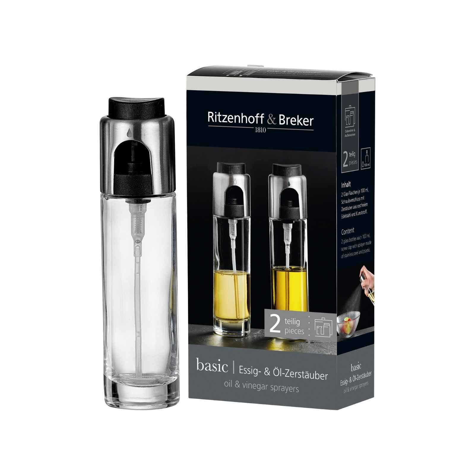 ESSIG & ÖL ZERSTÄUBER Basic transparent-silber 100 ml 2-tlg. - Transparent/Silberfarben, Glas/Metall (5/17/9cm) - Ritzenhoff Breker