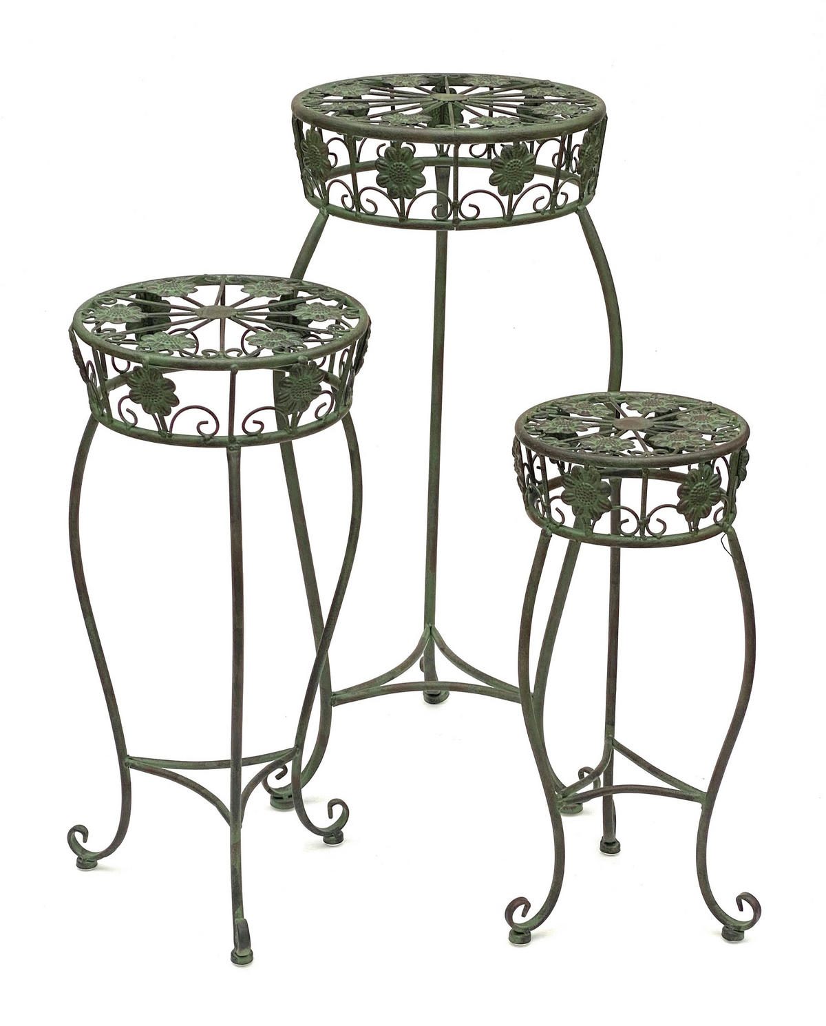 BLUMENHOCKER 3er Set Metall Grün Rund 96008 - Grün, Metall (36/75/36cm) - DanDiBo