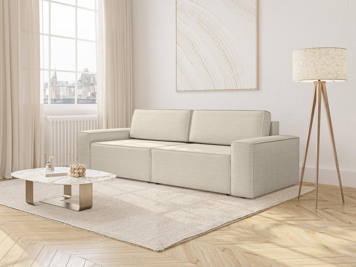 SOFA Lummo Mi mit Schlaffunktion, Beige - Beige, Textil (246/70/185cm) - Fedve