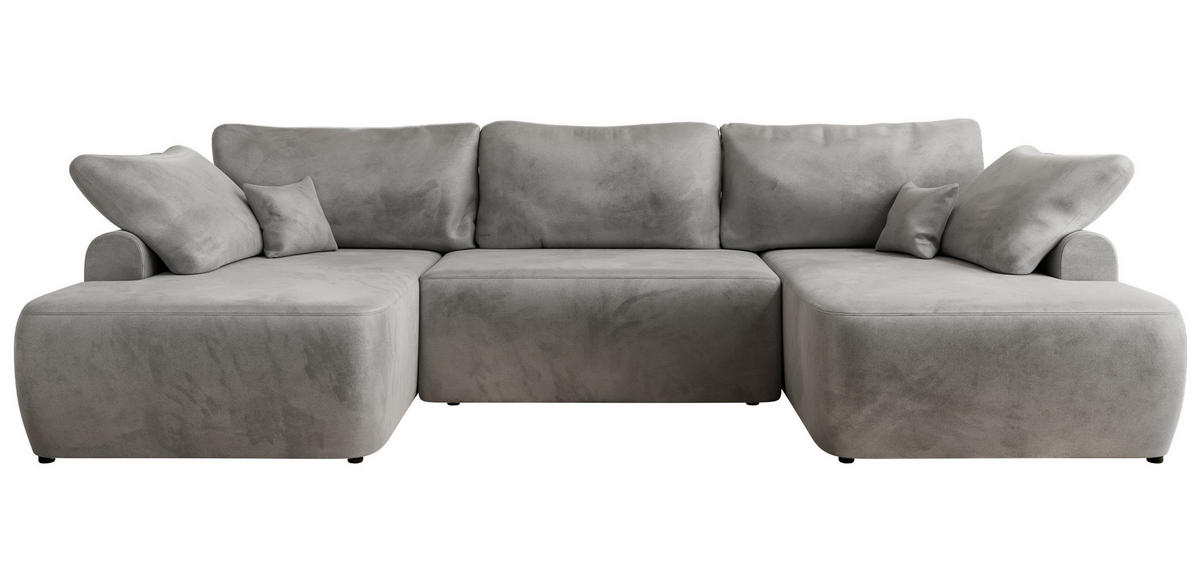 WOHNLANDSCHAFT CUBO U Hellgrau Velvet - Hellgrau/Schwarz, Kunststoff/Textil (370/100/187cm) - MKS