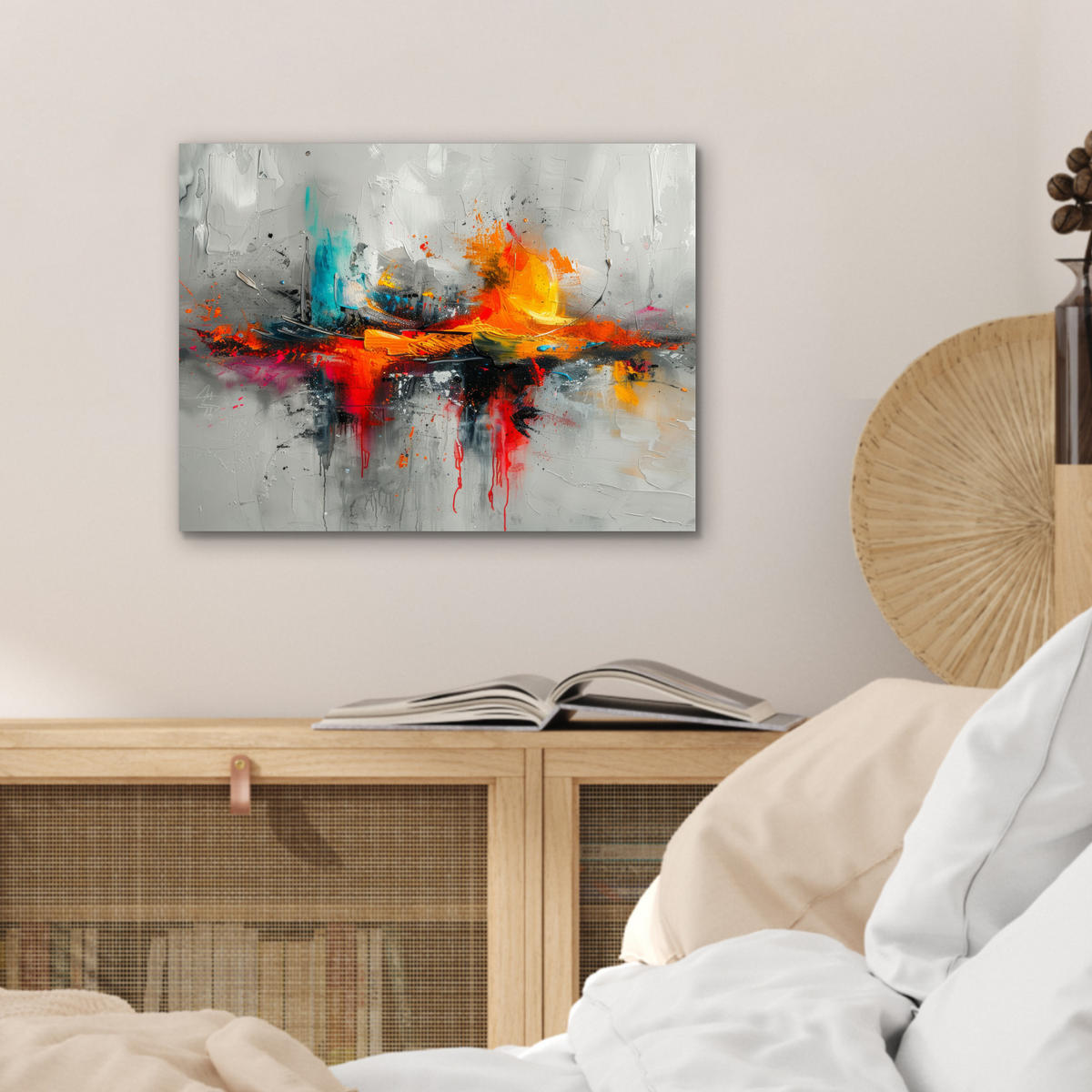 KOVOVÝ OBRAZ Moderné umenie - Oranžová - Sivá - Abstraktné 40x30 cm - svetlosivá, kov (40/30cm) - MuchoWow