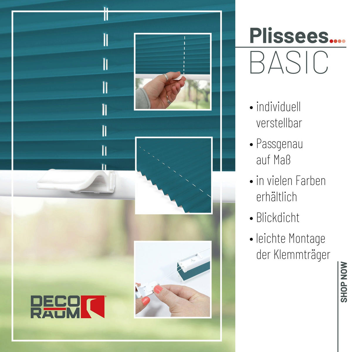 PLISSEE Basic ohne Bohren - Petrol, Textil (120/150cm) - Deco-Raum