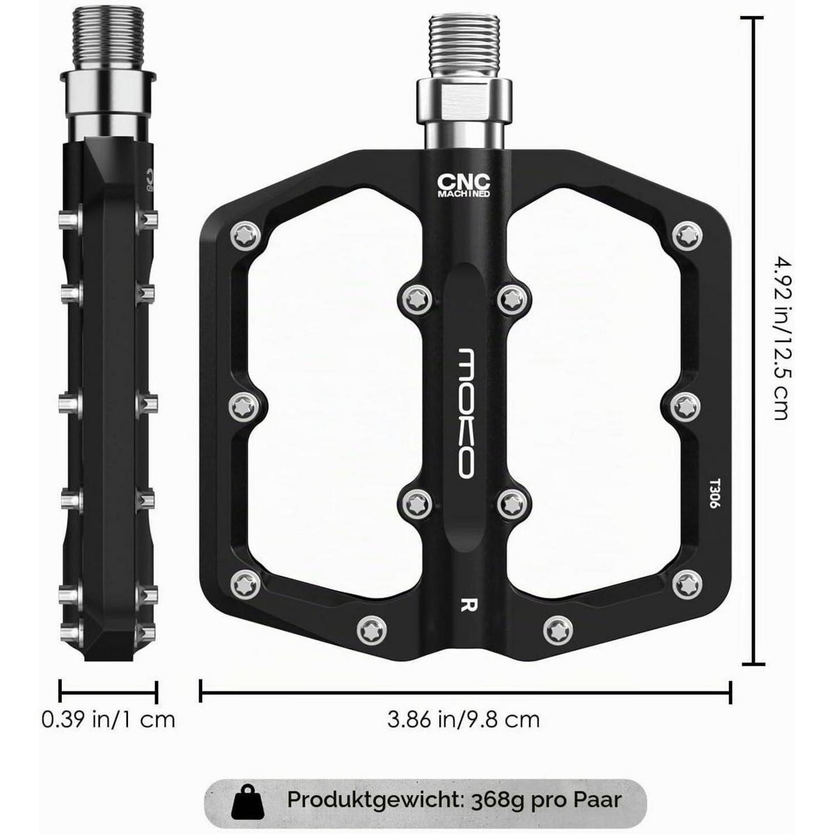 FAHRRADPEDALE MTB CNC-Aluminium Flachpedale Schwarz - Schwarz, Metall (98/10/125cm)