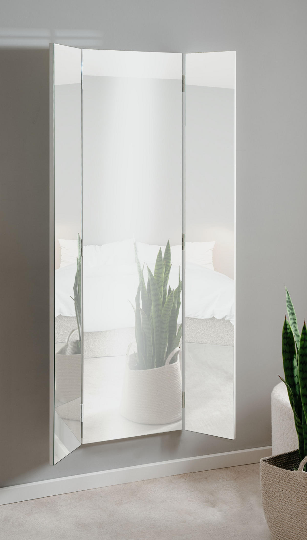 SPIEGEL weiß 3-teilig 91 x 160 cm, Garderobenspiegel klappbar - Weiß, Glas/Holzwerkstoff (45/190/4cm) - Furn.Design