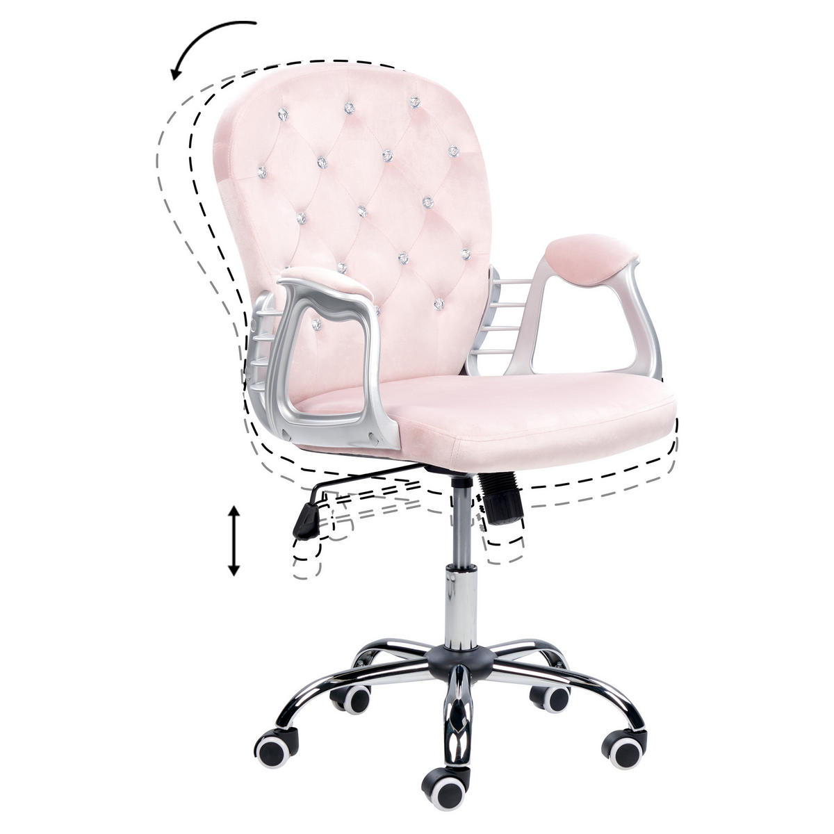 BÜROSTUHL Samtstoff Rosa Princess - Pink, Textil/Metall (60/98/60cm) - Beliani