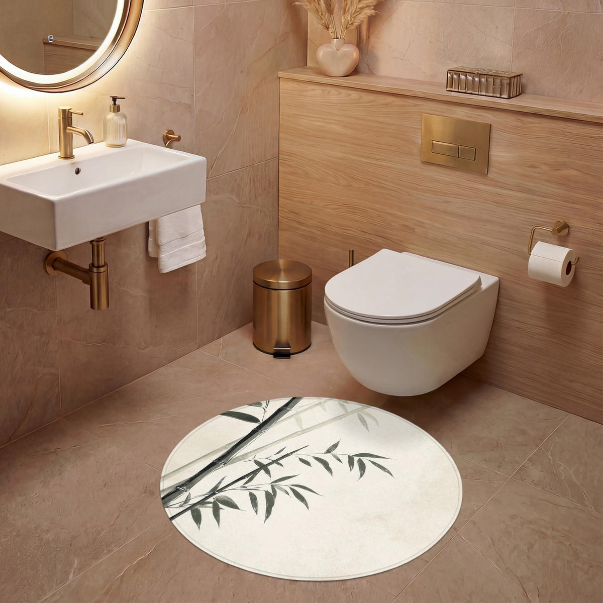 WC PŘEDLOŽKA Japandi - Bambus - béžová 70x70 cm - ecru, textil/plast (70/1cm) - OnlyWow