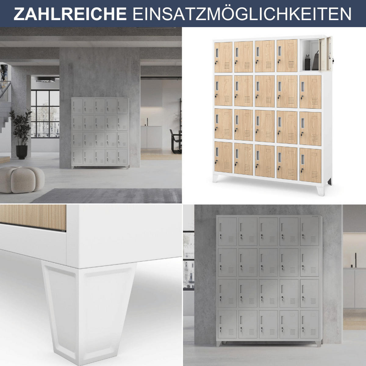 SCHLIESSFACHSCHRANK Spind TAMPA 20 Fächer172x136x45cm Weiß-Sonoma Eiche - Weiß, Metall (136/172/45cm) - DELUKE