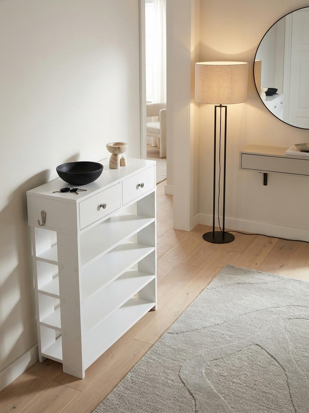 SCHUHREGAL – Weiß, Platz für 8–12 Paar Schuhe, mit Schubladen - Weiß, Holz/Metall (60/79/24cm) - KADIMA DESIGN