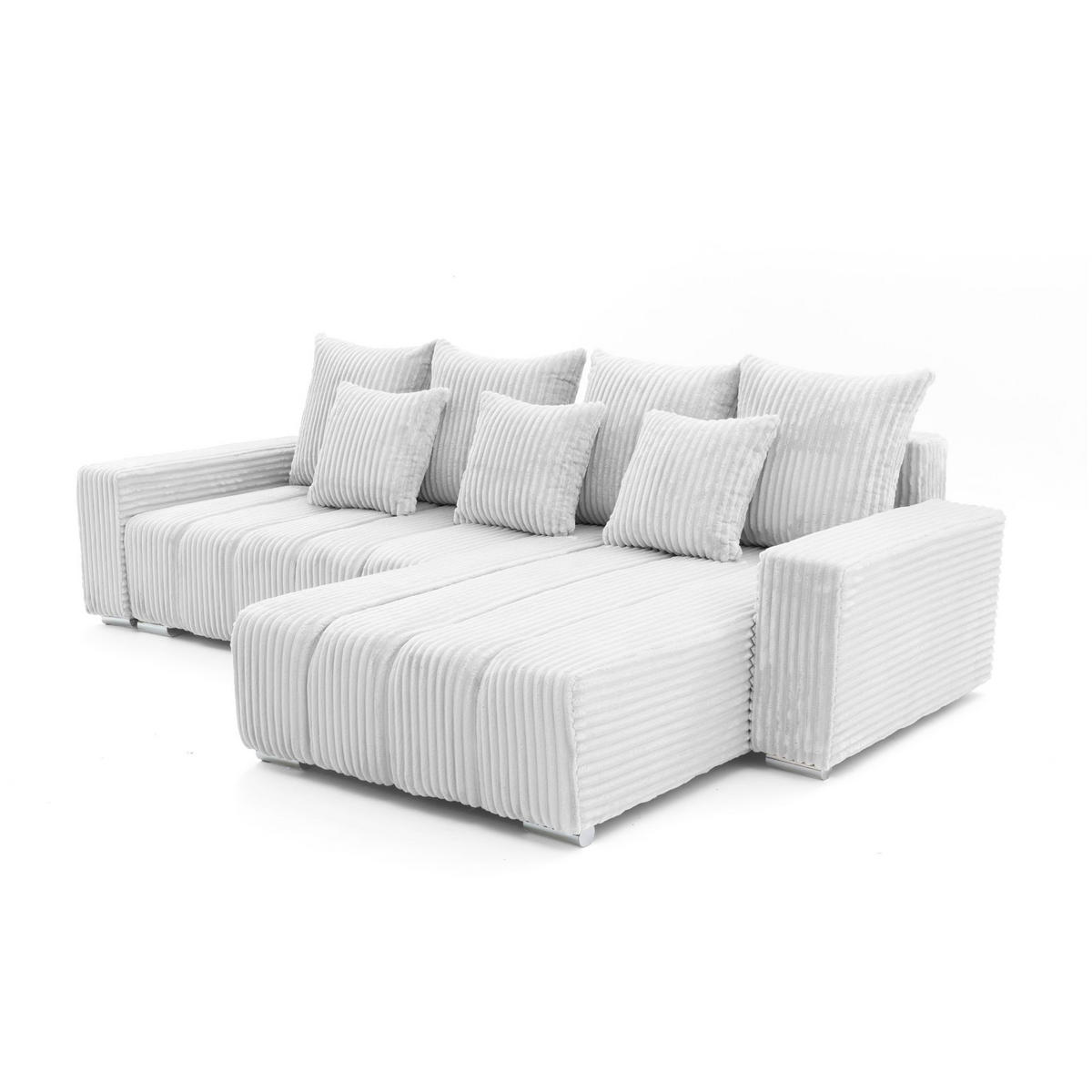 ECKSOFA PIANO L Rechts mit Schlaffunktion 137x234 Cord Hellgrau - Silberfarben/Hellgrau, Holz/Textil (178/278cm) - Muffo