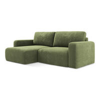 ECKSOFA mit Schlaffunktion links Chenille Stoff Grün - Schwarz/Grau, Kunststoff/Textil (149/244cm) - LaMiaSofa