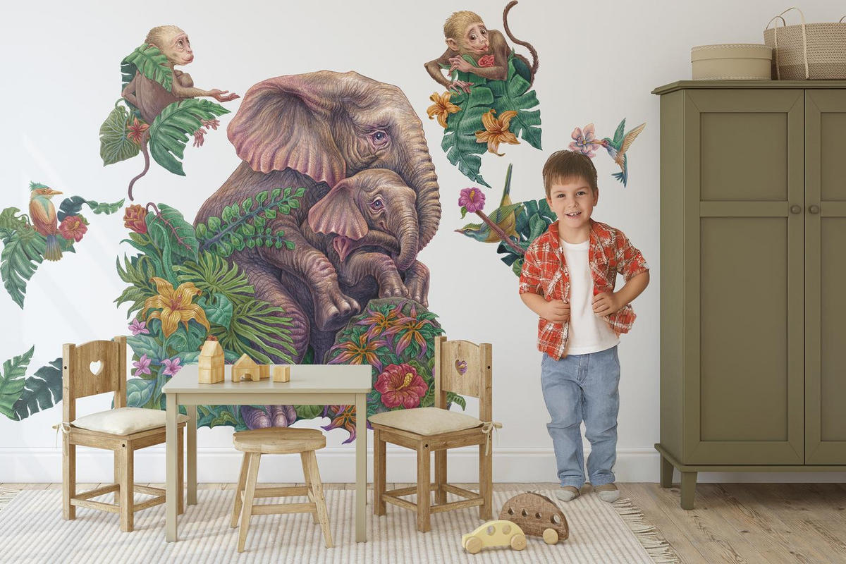 WANDAUFKLEBER 100x126cm - Tropische Safari - Multicolor, Kunststoff (100/126/0.1cm) - Wallfluent