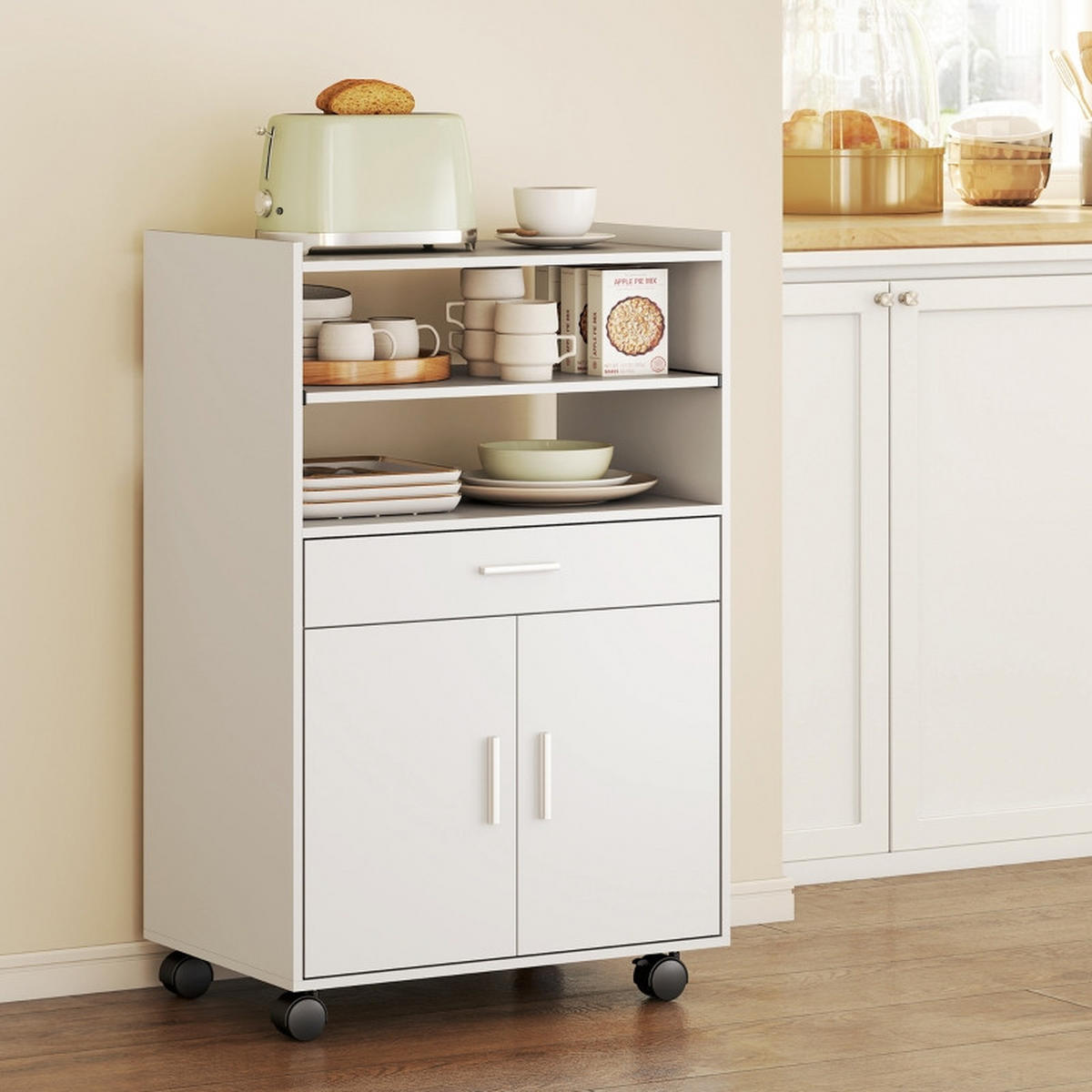 SERVIERWAGEN DE-38795 4 Rollen und viel Stauraum Weiß - Weiß, Holzwerkstoff (59/92/40cm) - ComfortXL