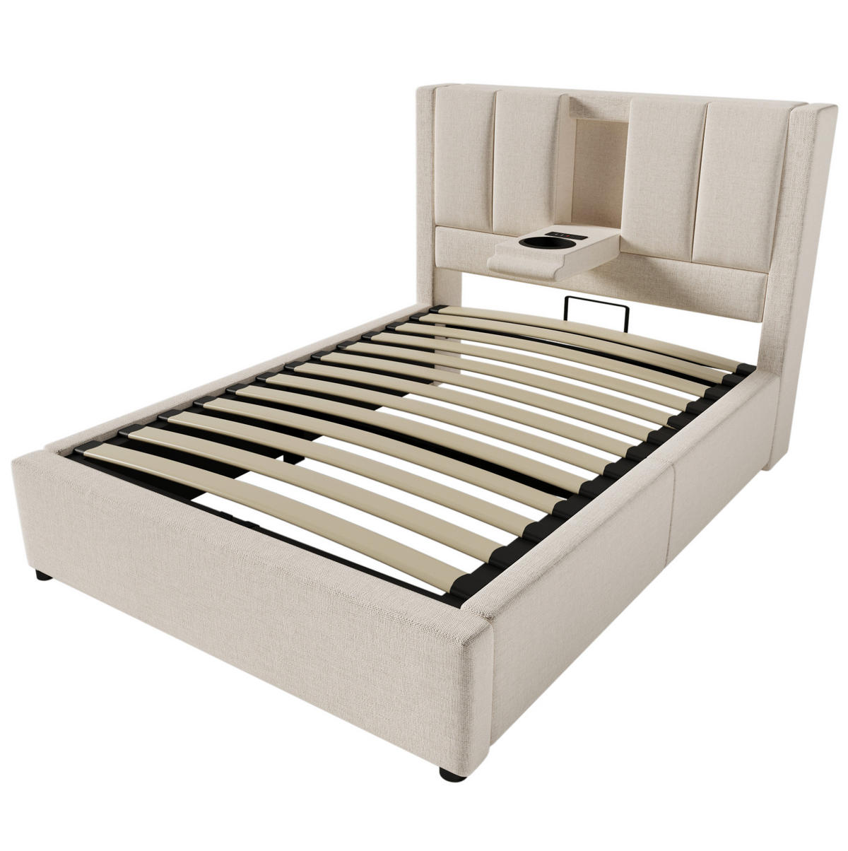 POLSTERBETT 90/200 cm Beige aus Leinen mit Stauraum - Beige, Textil (90/200cm) - OKMYHOME