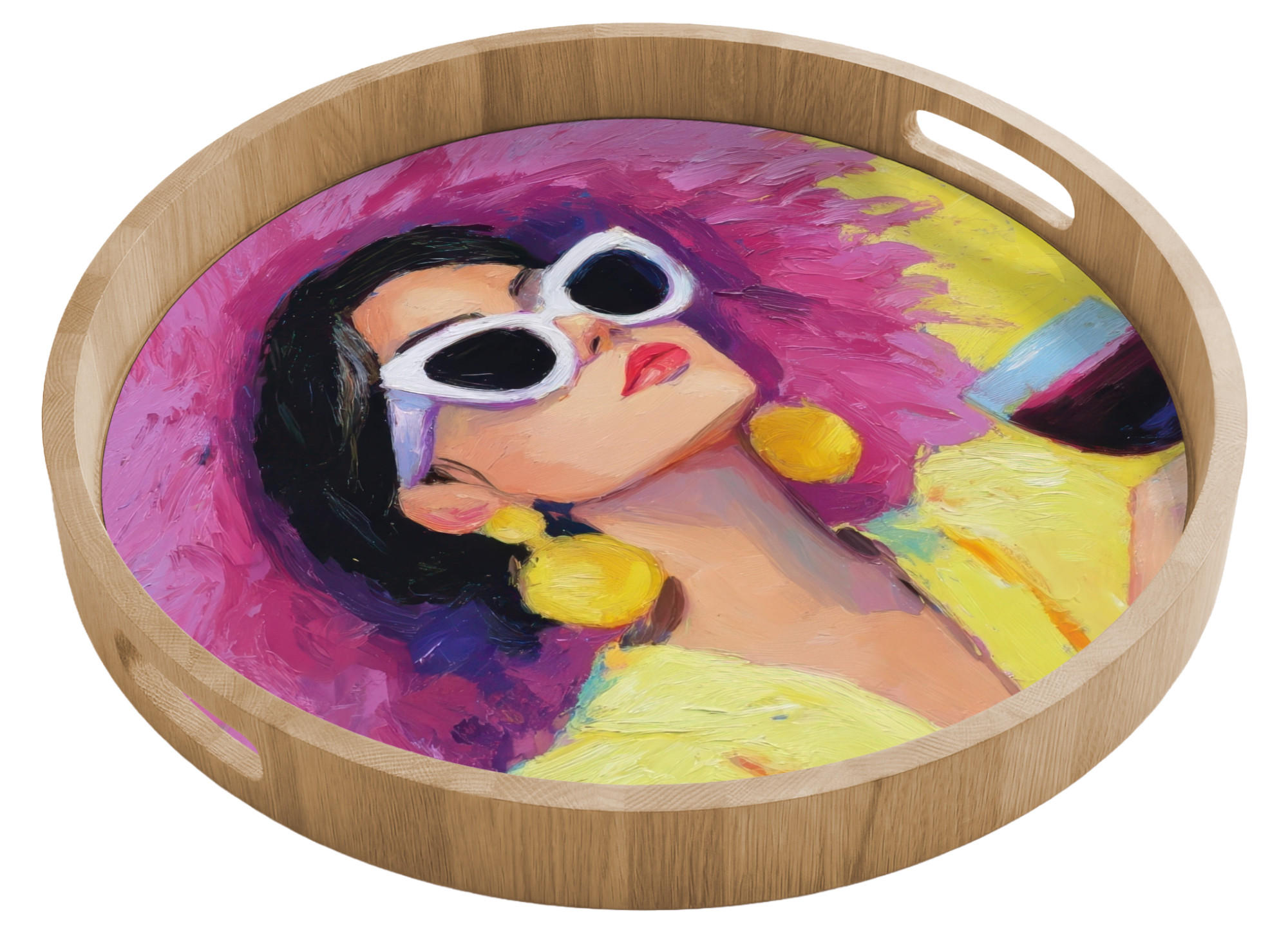 TABLETT - Frau - Hut - Lila - Wein - 50x50 cm - Gelb, Holz (50/5/5cm) - OnlyWow