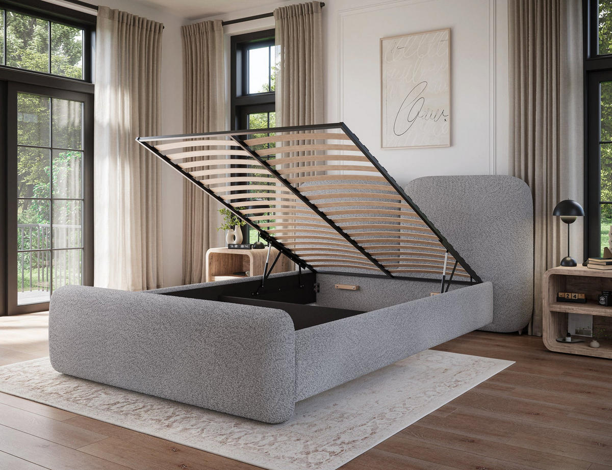POLSTERBETT Ollival 140x200 cm mit Bettkasten und Metallrahmen – Modernes Designbett ohne Matratze - Grau, Kunststoff (140/200cm) - Wohnideebilder