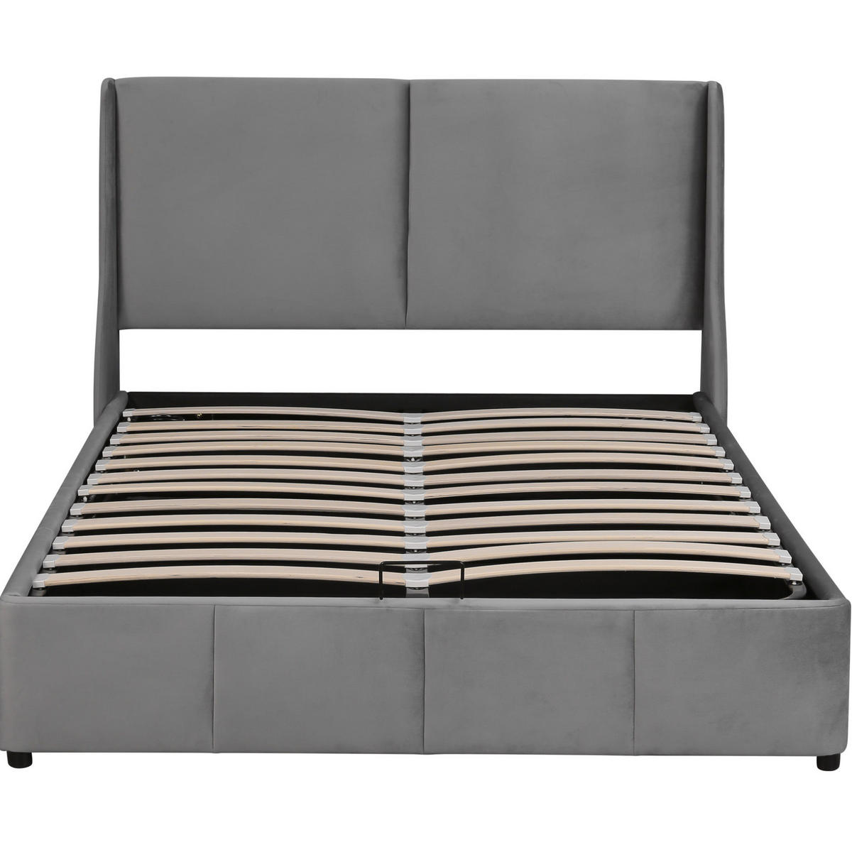 POLSTERBETT 140/200 cm grau mit Stauraum und Kissenkopfteil - Grau, Textil (140/200cm) - OKWISH