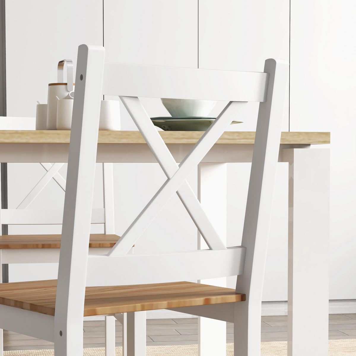 ESSZIMMERSTÜHLE 4er-Set DE-13246 Landhausstil mit weißem Gestell Weiß/Natur - Naturfarben, Holz (46.5/86/41cm) - ComfortXL