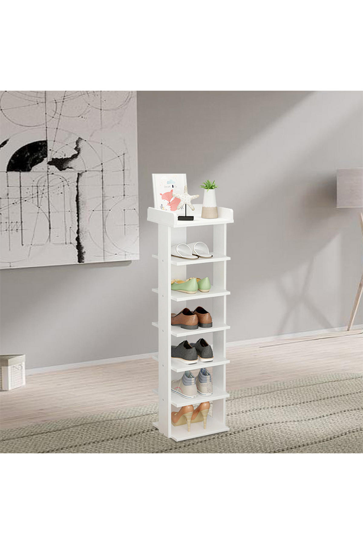 SCHUHREGAL 7-Stufige aus MDF in Weiß Stabile Konstruktion Offene Ablage Platzsparendes Design 25 x 27 x 104 cm - Weiß, Kunststoff (25/104/27cm) - Livingandhome