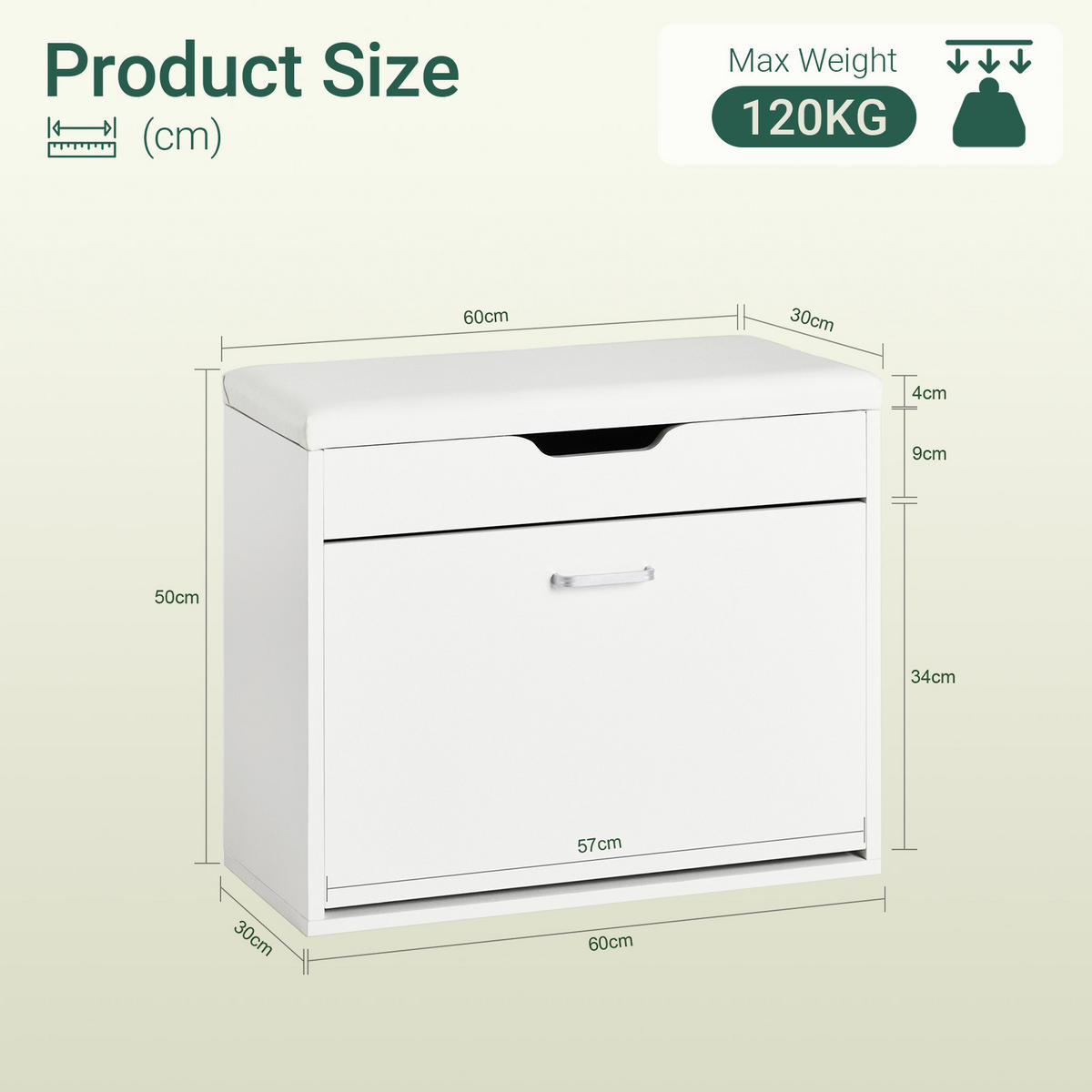SCAUN cu depozitare pentru pantofi, alb - alb, compozit lemnos (60/50/30cm) - SoBuy