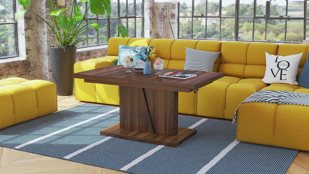 COUCHTISCH rechteckig Nussbaum ausziehbar höhenverstellbar - Nussbaumfarben, Holzwerkstoff (70/120/60cm) - designimpex
