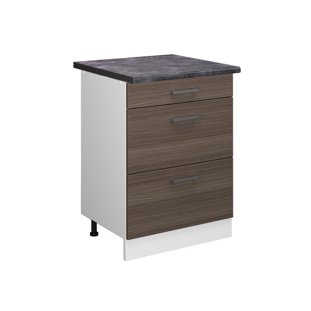 KÜCHENUNTERSCHRANK R-Line Grau 60 cm mit Schubladen, AP Anthrazit - Weiß/Braun, Holzwerkstoff (60/81.6/60cm) - Vicco