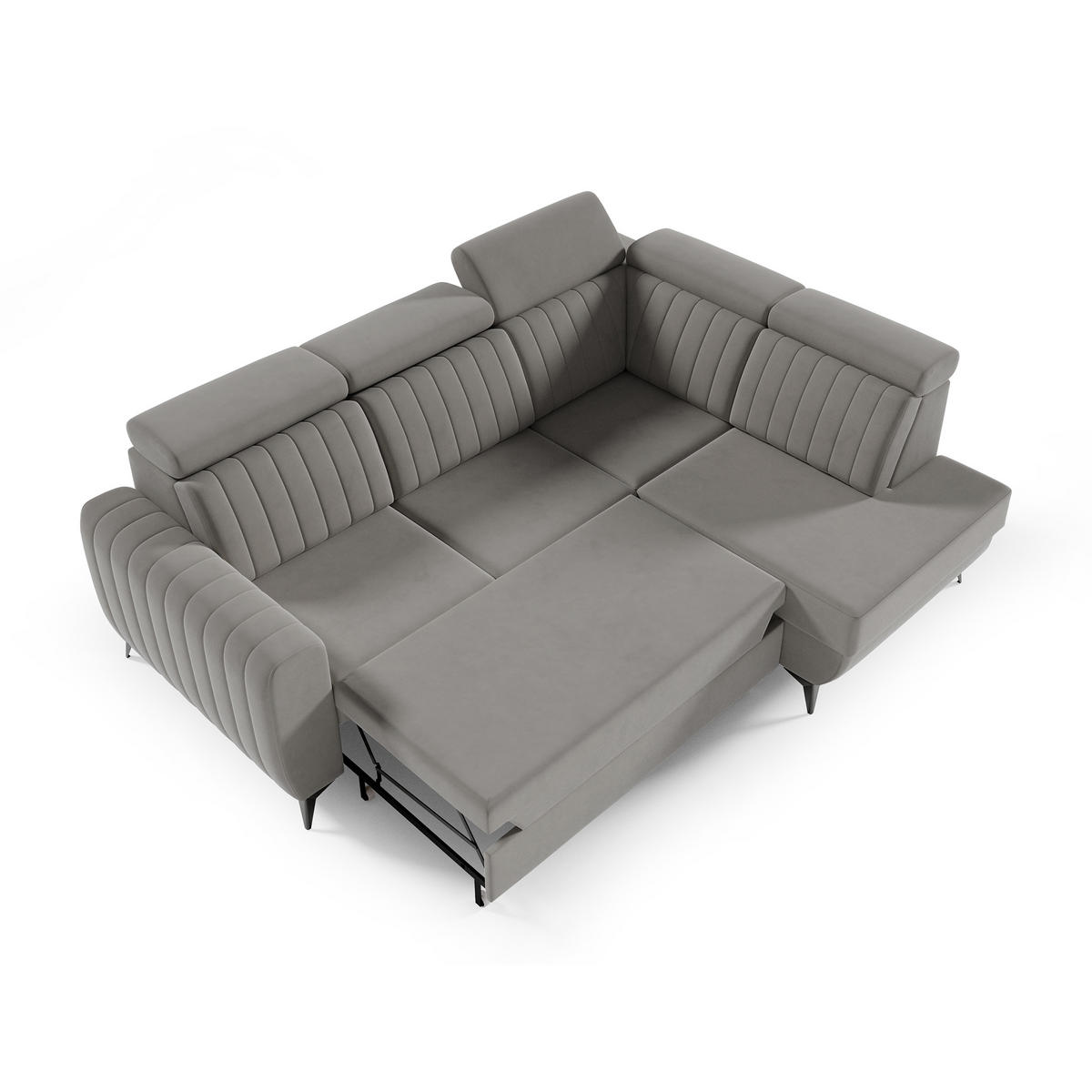 ECKSCHLAFSOFA Connor II verstellbare Kopfstützen, Dunkelbeige, rechts - Beige/Schwarz, Textil (268/204cm) - Beautysofa