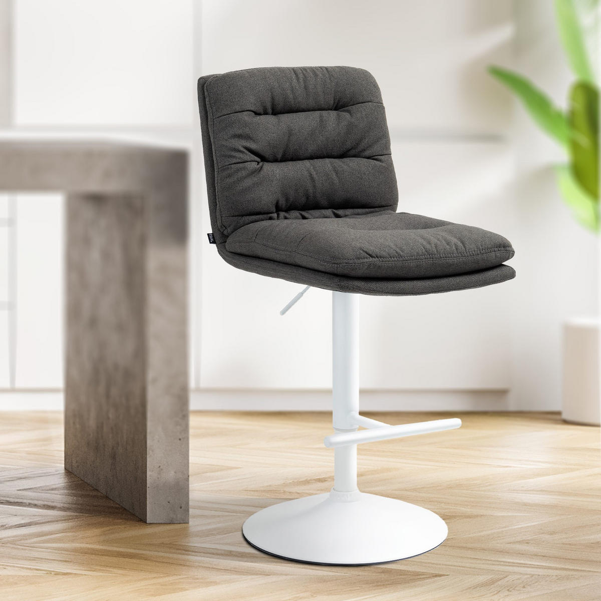 BARHOCKER 2er Set Stoff dunkelgrau - Dunkelgrau/Weiß, Textil/Metall (42/94/56cm) - CLP