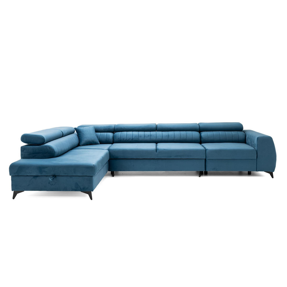 ECKSOFA PIERO MAXI Links mit Schlaffunktion 195x125 Velours Blau - Blau/Schwarz, Holz/Textil (350/203cm) - Muffo