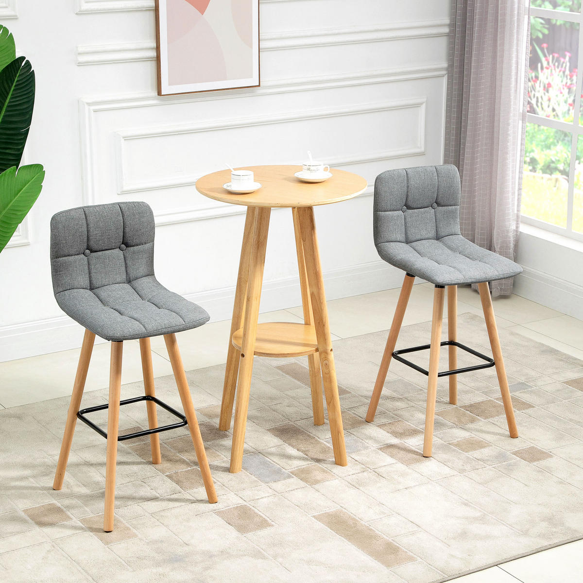BARHOCKER 2er-Set DE-14776 gepolstert mit Holzfüßen Grau - Grau, Holzwerkstoff (41.5/97.5/47cm) - ComfortXL