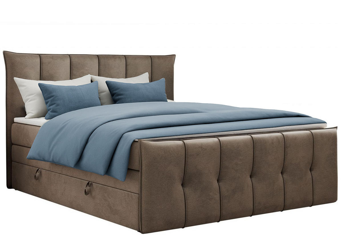 BOXSPRINGBETT SUPREME mit Topper und Bettkasten, Braun, 120x200 cm - Braun, Textil (120/200cm) - KS Home Concept
