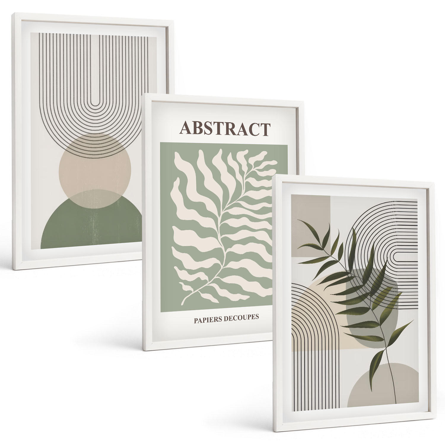 BILDER SET 3er Set - 40x60 cm Weißer Rahmen - Botanische Boho-Abstraktionen - Weiß, Kunststoff (40/60cm) - TULUP