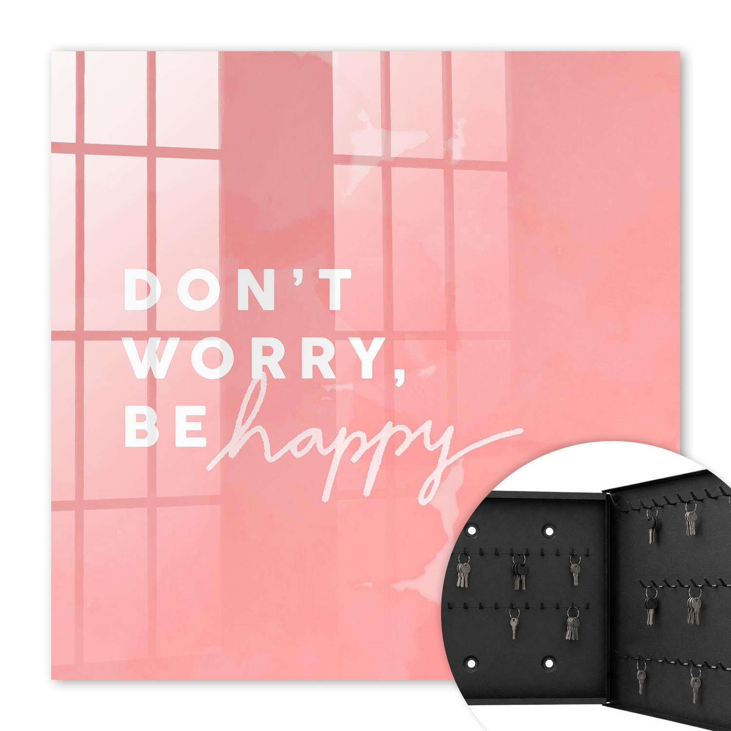 SCHLÜSSELBOX Schwarz 30x30 cm- Türöffnung nach rechts - Positive Inspiration - Pink, Metall (30/30/5cm) - TULUP