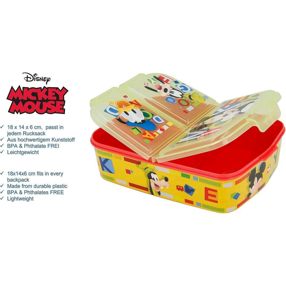 BROTDOSE mit Fächern Mickey Mouse 18 cm - Multicolor, Kunststoff (14/7/18cm)