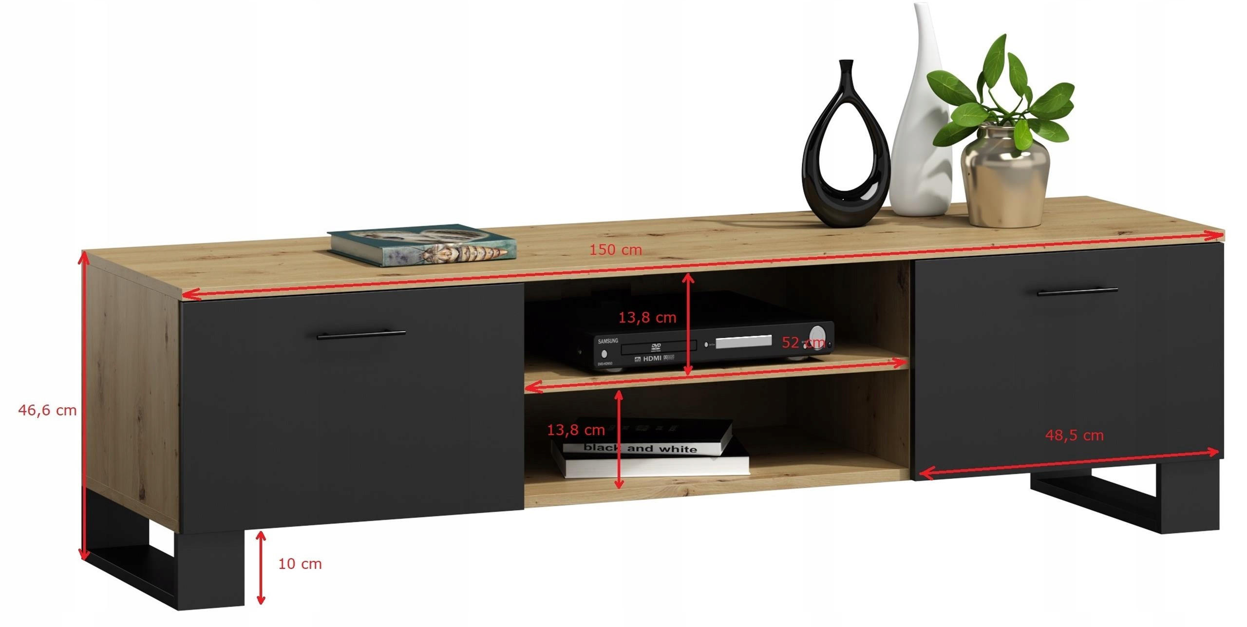 FERNSEHKOMMODE KLARA BIS Artisan Eiche-Schwarz 150/40/46,6 cm - Multicolor, Holzwerkstoff (150/46.6/40cm) - Matkam Möbel