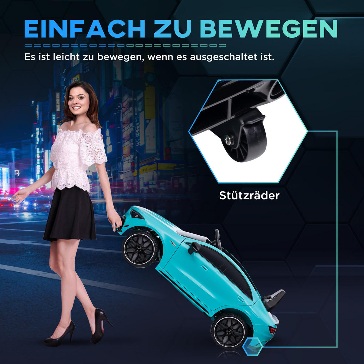 KINDER-ELEKTROAUTO DE-06076 fernsteuerbar mit LED und Hupe Hellblau - Hellblau, Kunststoff/Metall (110/61/45cm) - ComfortXL