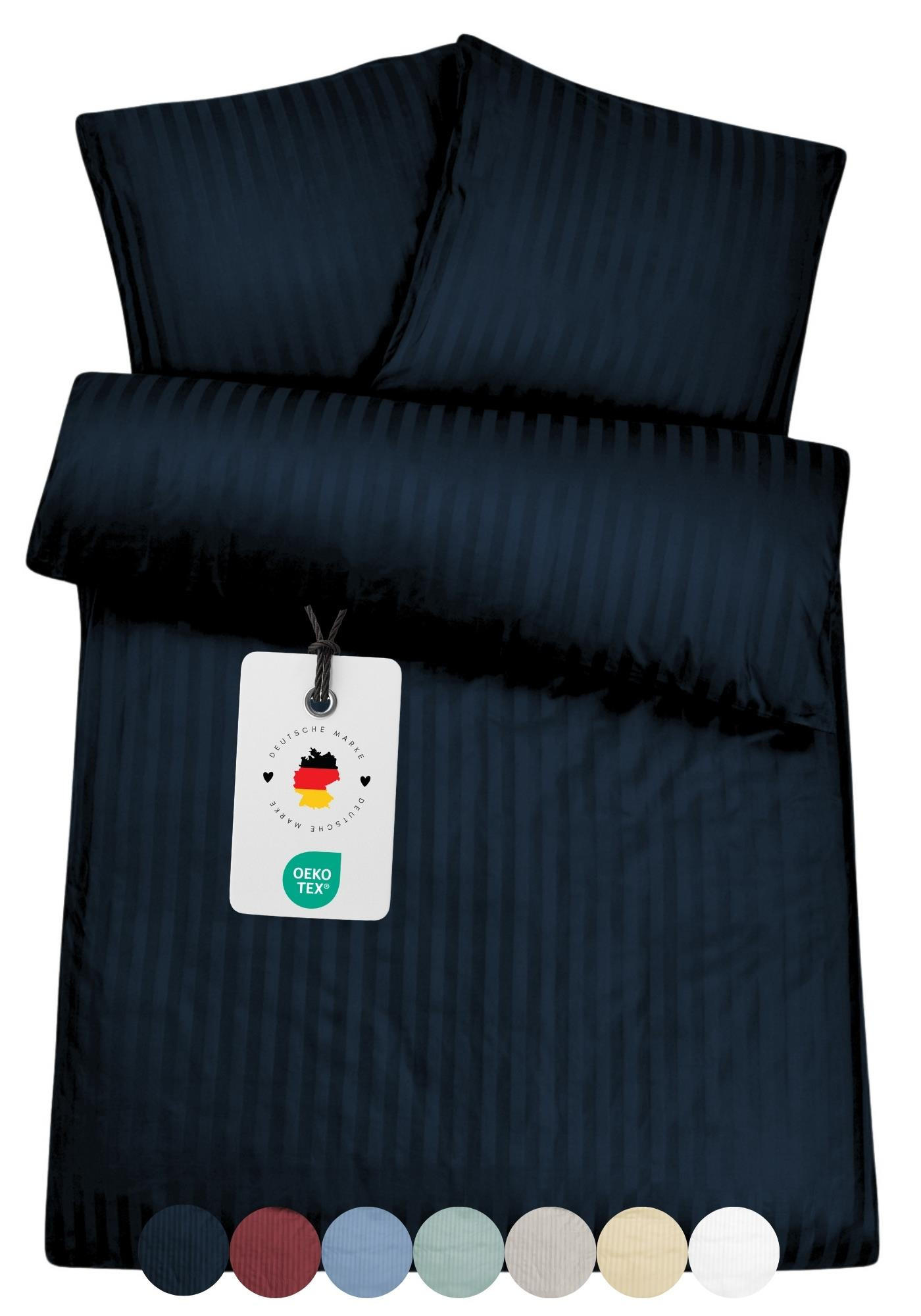 BETTWÄSCHE Damast 135x200 Blau gestreift - Bettbezug aus 100% Baumwolle - Dunkelblau, Textil (135/200cm) - Carpe Sonno