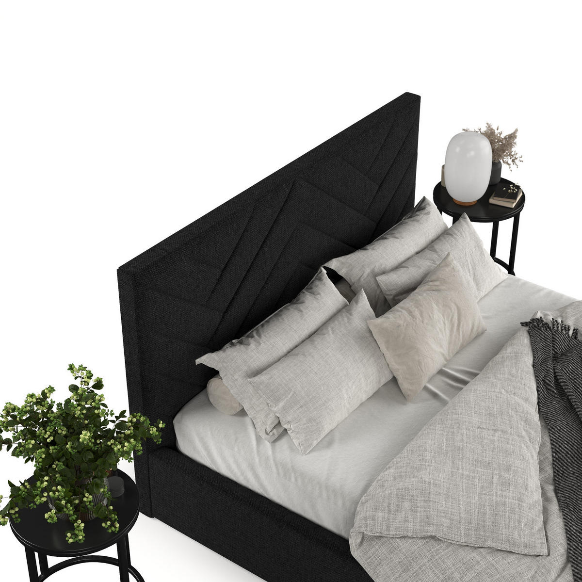 POLSTERBETT Arco 140/200 cm Schwarz im Inari Stoff - Schwarz/Naturfarben, Holz/Holzwerkstoff (140/200cm) - AltaBeds