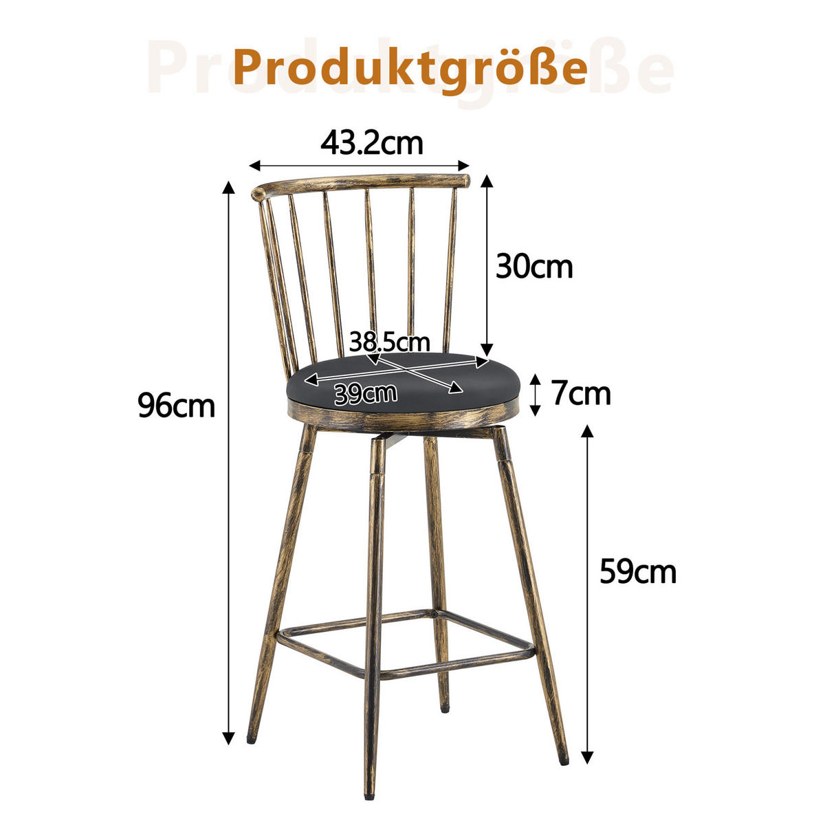 BARHOCKER im Windsor-Stil mit Kunstledersitz Schwarz/Braun - Multicolor, Metall (39/96/39cm) - MIVRAY