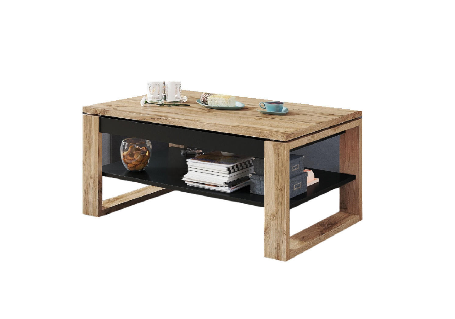 designimpex Couchtisch Schwarz, Eiche 110x50x65 cm