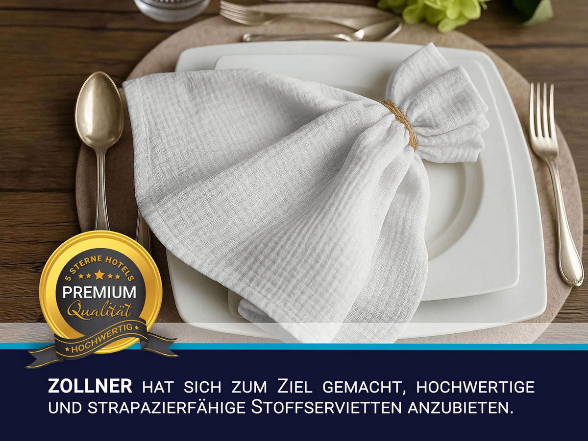 STOFFSERVIETTEN, 6er-Set, 50x50 cm, 100% Baumwolle, Weiß - Weiß, Textil (50/50cm) - Zollner